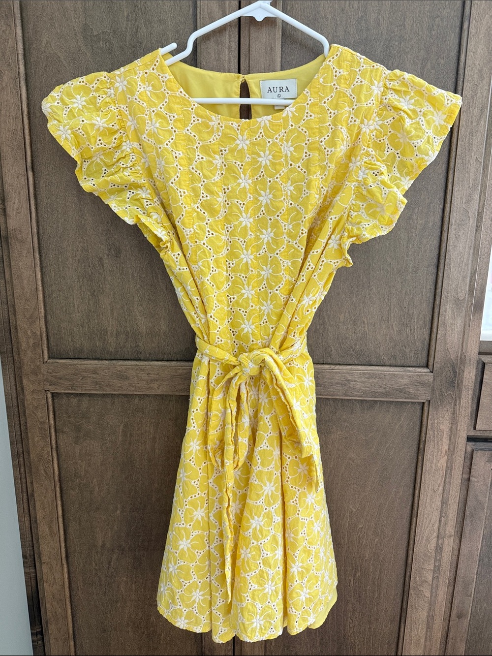 Aura Yellow Floral Eyelet Tie-Waist Dress